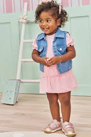 Conjunto Trio com Blusa Canelada Rosa, Saia de Tule Rosa e Colete Jeans - infanti - Ref 75943