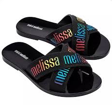 Mini Melissa M-Lover Slide Infantil Preta Holográfica  - Ref 35968