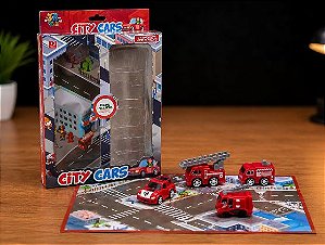 City Cars - Conjunto Carrinhos de Bombeiros com 5 Veículos + Mapa