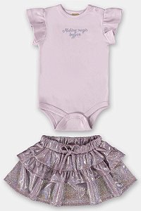Conjunto Feminino Infantil Body Em Suedine e Saia Em Tule Rosa - Ref 45539 - Up Baby