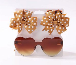 Acessório KIt 2 Laços de Cabelo e 1 Òculos de Sol Feminino Infantil