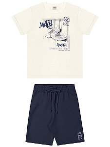 Conjunto Menino Infantil - Camiseta Meia Malha e Bermuda Moletinho Texturizado - Ref 241505 -Elian