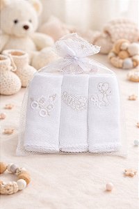 Paninho de Boca de Bebê - Babete Fralda 3 Peças - 100% Algodão