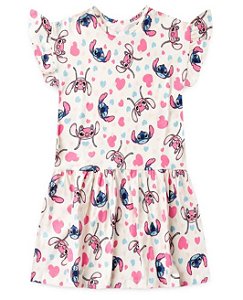 Vestido Infantil Feminino - Malha Off Estampado Stitch - Disney