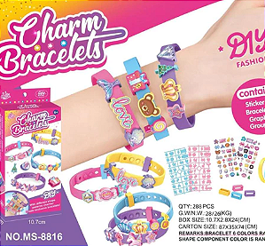 Kit 4 Pulseiras - Menina com Pingentes e Miçangas Coloridas para Montar Criar e Brincar