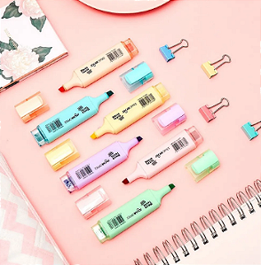 Kit 6 Marca Texto Pastel - Escolar Colorido - Caneta Marcador Escolar - Bonace