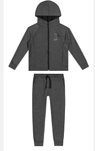 Abrigo Masculino Infantil - Jaqueta Ziper e Capuz e Calça Moleton Flanelada - Chumbo - Colorittá - Ref 74261