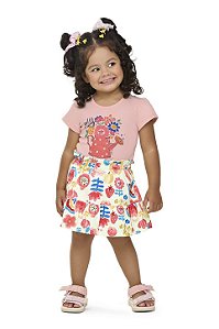 Conjunto Feminino Infantil Blusa Flores e Saia Com Short Estampado - Elian - Ref 232377