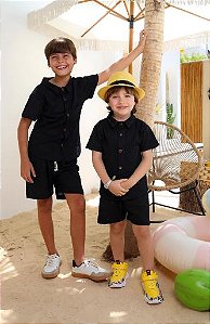 Conjunto Masculinino Infantil Camisa e Bermuda - Conjunto Guilherme - PRETO