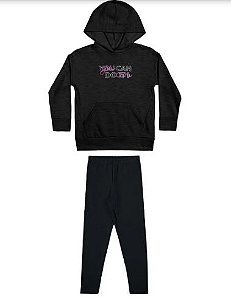Abrigo Conjunto Infantil Menina - Moletom Rajado - Elian - Preto - Ref 251995