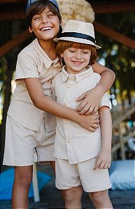 Conjunto Masculinino Infantil Camisa e Bermuda - Conjunto Guilherme - BEGE