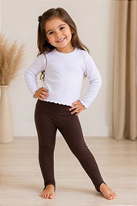 Conjunto Infantil Feminino - Blusa Canelada Flanelada e Calça Legging Flanelada com Pezinho