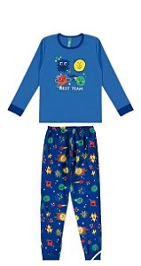 Pijama Masculino Infantil Manga Longa em Algodão Malwee -Azul REF105332