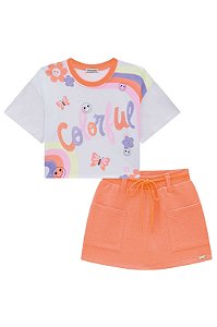 Conjunto de Blusa Boxy Over em Meia Malha com Short Saia em Moletom Infanti REF69668