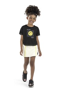 Conjunto Feminino Croped Preto Emoj e Short Saia Off - Elian - Ref 251815