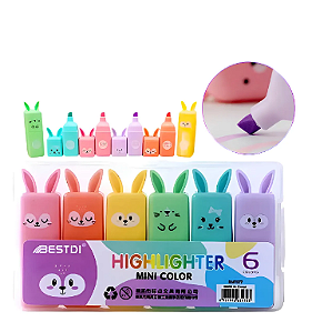 Kit 6 Mini - Marca-textos - Coloridos - Caixa Acrilica