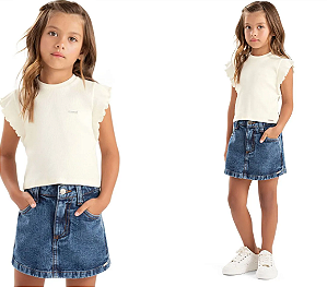 Short Saia Infantil Menina Jeans - Colorittá - Azul Jeans - Ref 75308