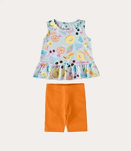 CONJUNTO INFANTIL MENINA REGATA EM ALGODÃO MALWEE KIDS - AZUL REF112579