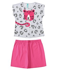 Pijama Feminino Infantil Estampado em Algodão Malwee -Cinza/Rosa REF91675