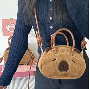 Bolsa Capivara - Pelucia Macia C/ Alça Removível - Bolsinha da Capybara Transversal Ombro e Mão