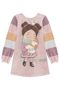 Vestido Infantil Manga Longa em Malha Fresh Kukie -Rosa Estampado REF62973