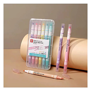 Kit Com 6 Marca Textos - Ponta Dupla - Tons Pastel - Highlighter Com Case