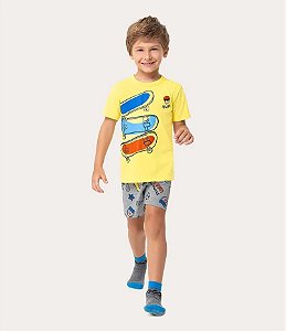 PIJAMA INFANTIL MENINO CAMISETA SKATE EM ALGODÃO MALWEE KIDS - AMARELO REF109606