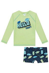 Conjunto Masculino Infantil Camiseta+Sunga em Malha Dry com Proteção UV50+ LucBoo -Verde Neon REF61499