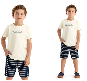 Conjunto Infantil Menino Camiseta Off e Short Azul Com Listras - Colorittá - Ref 74179