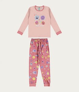 Pijama Feminino Infantil Manga Longa em Algodão Malwee -Salmão REF105332