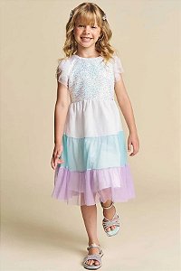 Vestido em Paetê e Tule Festa Infantil Ref - 75538 - Kukiê