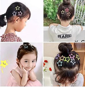 Kit de Tictacs Infantil Estrela Coloridas com Bolinhas - para Cabelo - com 8 Unidades
