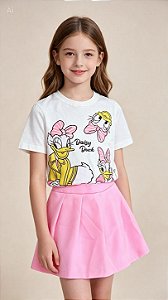 Conjunto Infantil Menina - Margarida - Off-Rosa - Blusa E Shorts Saia - Zara