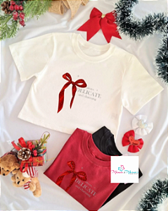 Croped Infantil Com Laço Vermelho Delicate