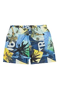 Short Masculino Infantil em Tactel  Elian - Azul Estampado REF221334