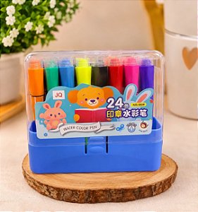 Kit Canetinhas Aquareláveis com Carimbo – 24 Cores