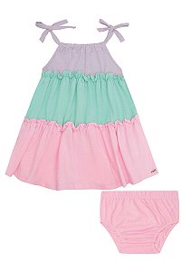 Vestido Infantil comTapa Fralda em Meia Malha Infanti -Lilas/Verde/Rosa REF61371