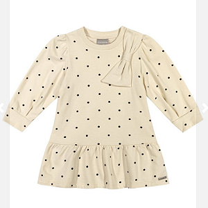 Vestido Feminino Infantil - Manga Longa com Laço - Off/Preto - Coloritta - Ref 71239