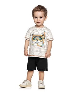 Conjunto Masculino Infantil Manga Curta Elian -Off/Preto REF201067