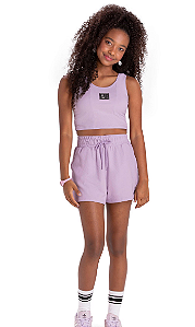 Conjunto Regata Cropped e Bermuda Feminino Juvenil - Elian Preto - Ref 271465