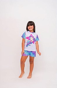 Pijama Feminino Infantil Sereia MC Colorá