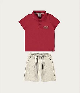 Conjunto Masculino Infantil com Camisa Polo em Algodão Malwee -Vermelho REF107987