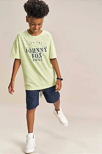 Conjunto de Camiseta em Cotton Listrado Fio Tinto e Bermuda em Sarja Stretch com Elastano - Ref - 78339 Johnny Fox