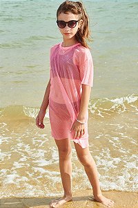 Saída de Praia Feminina Infantil Over em Tela VicVicky -Rosa REF60224