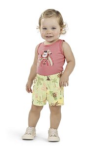 Conjunto Feminino Infantil Regata Salmão Estampas - Elian - Ref 211532