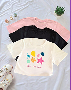 Croped Algodão Feminino Infantil - Conchas Do Mar