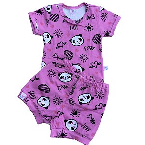 Conjunto Feminino Infantil Pamda Body Manga Curta \ Short - Bolha de Sabão