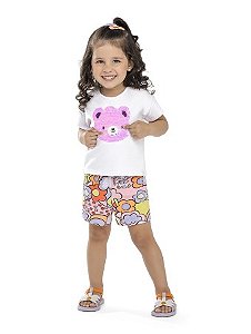 Conjunto Infantil Feminino Blusa com Lantejoula Urso e Short Estampado - Elian - Ref 232450