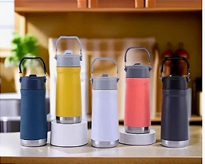 Garrafa Térmica - 650 Ml Com Canudo - Flip Straw Com Alça Forte