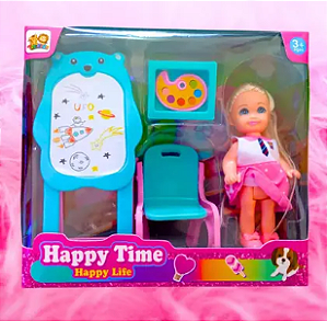 Boneca Happy Time Happy Lite com Kit de Acessórios Brinquedo Educativo para Meninas e Crianças - Toy king